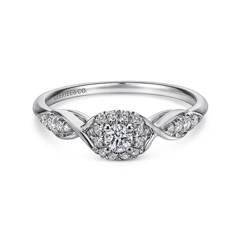 White Gold Round Halo and Marquise Accents Diamond Complete Engagement ring