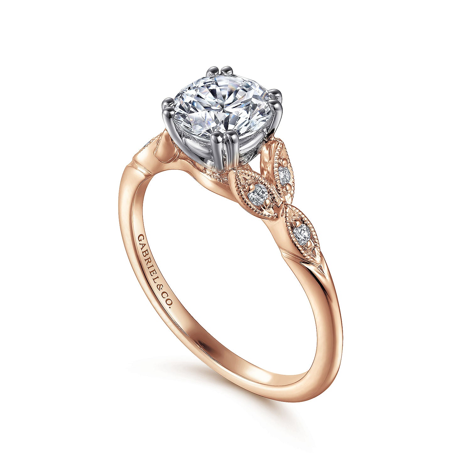 Celia Round Rose Gold Floral Motif Diamond Engagement Ring Setting