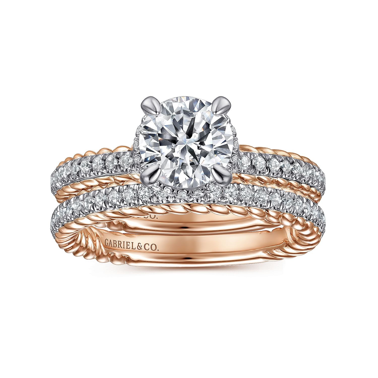 Vetta White and Rose Gold Round Diamond Engagement Ring Setting