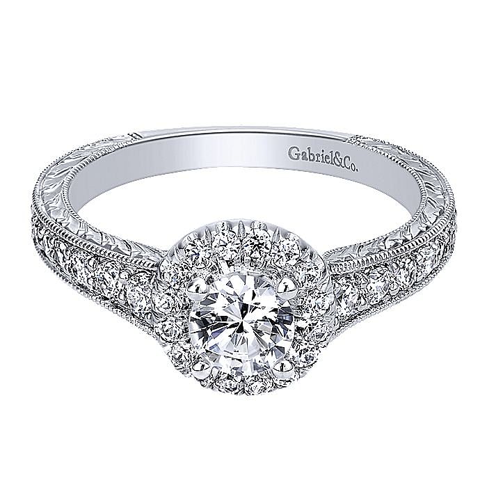 White Gold Round Halo Complete Diamond Engagement Ring