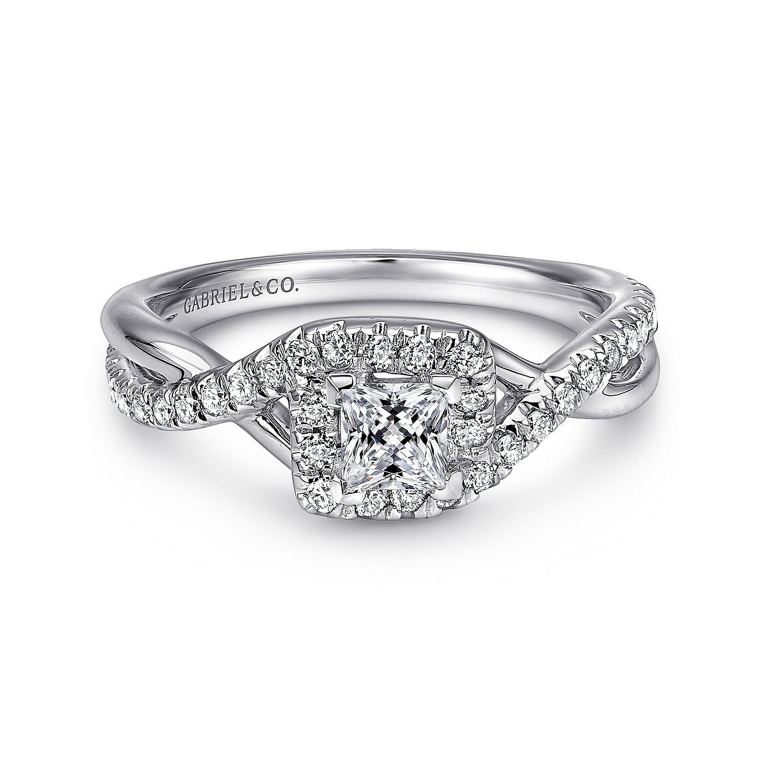 White Gold Princess Halo Twisted Diamond Complete Engagement Ring