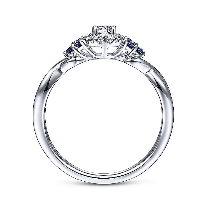 White Gold Round Halo Sapphire and Diamond Complete Engagement Ring