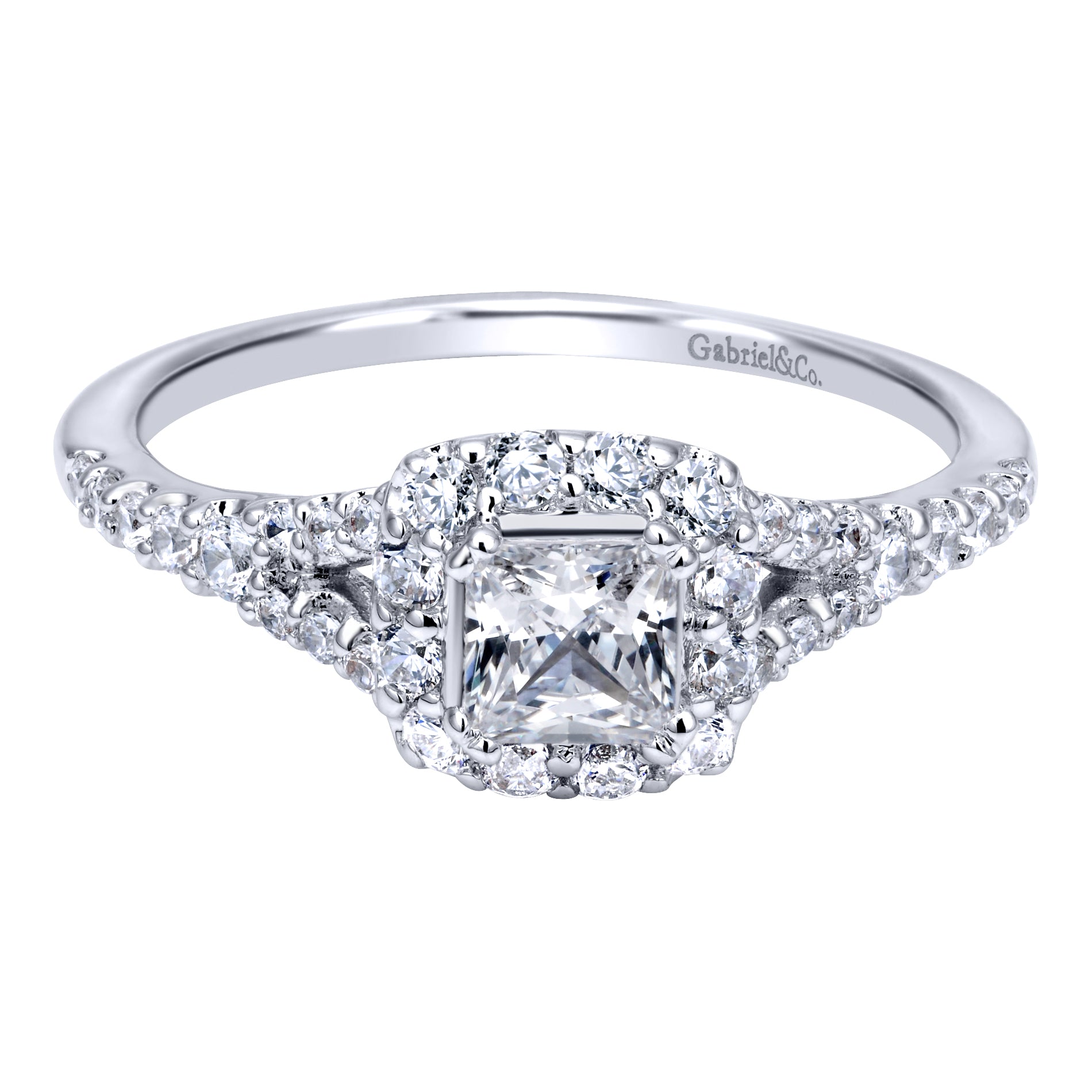 White Gold Princess Split Shank Complete Engagement Ring