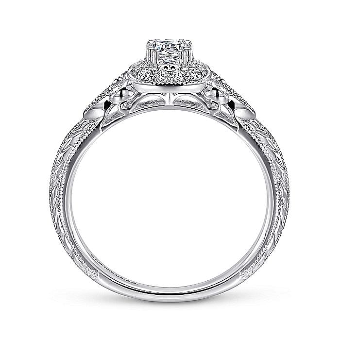 White Gold Round Diamond and Cushion Halo Complete Engagement Ring
