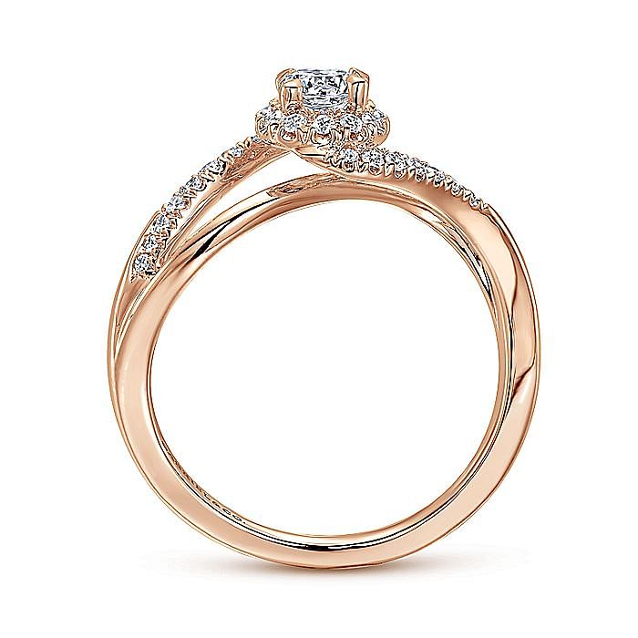 Rose Gold Round Bypass Diamond Complete Engagement Ring