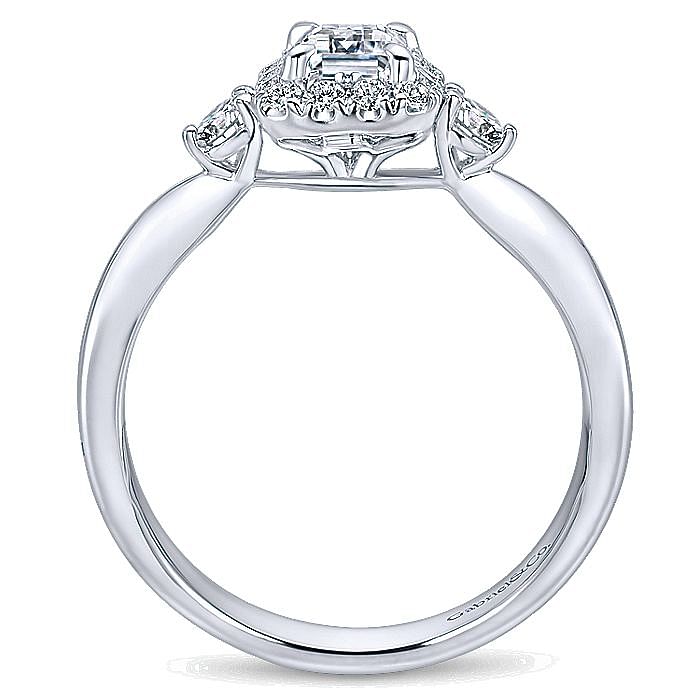 White Gold Emerald Cut Diamond Halo Complete Engagement Ring
