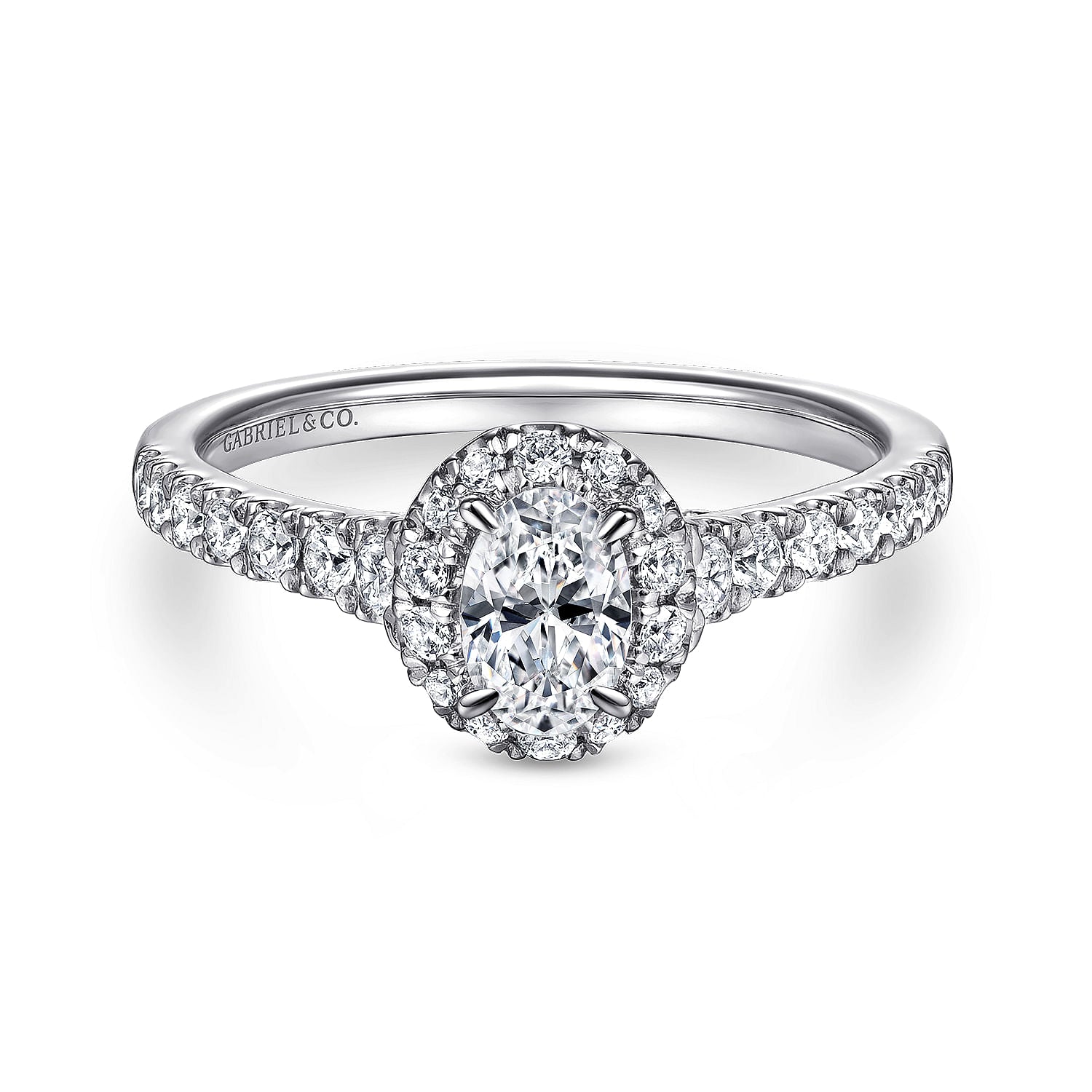 White Gold Oval Diamond Halo Complete Engagement Ring