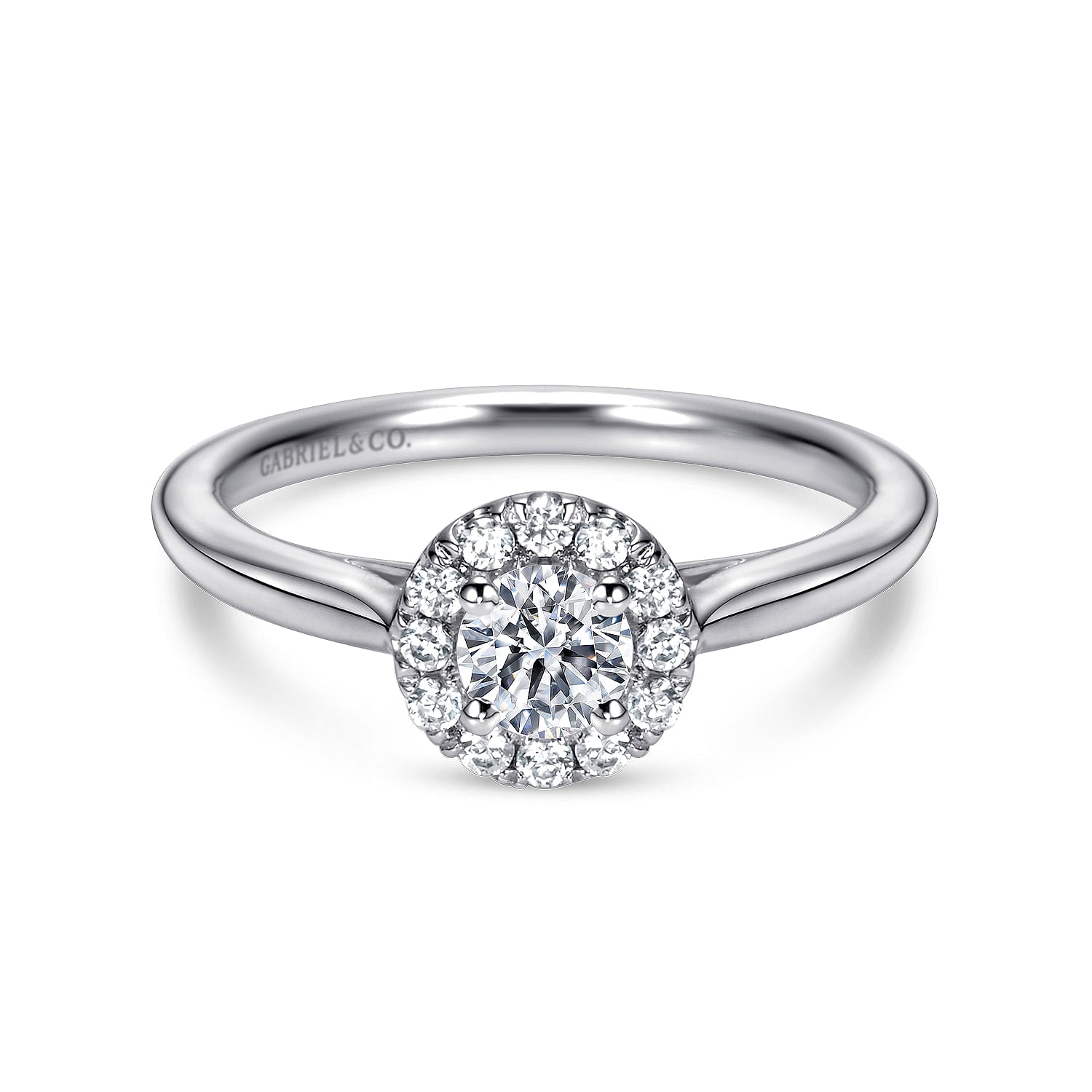 White Gold Round Diamond Halo Complete Engagement Ring