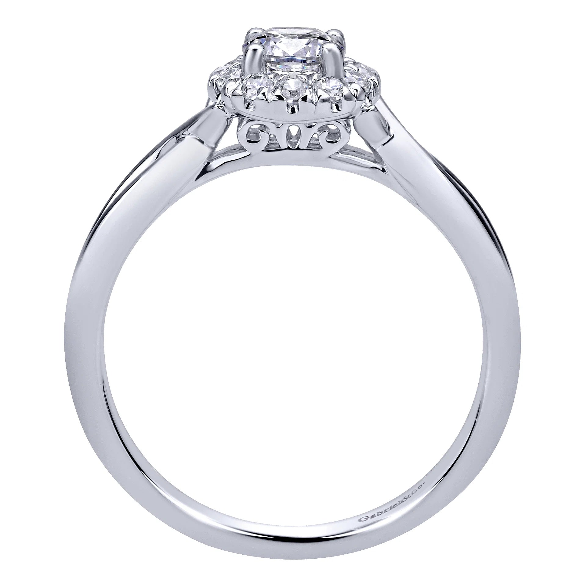 White Gold Round Diamond Halo Split Shank Complete Engagement Ring